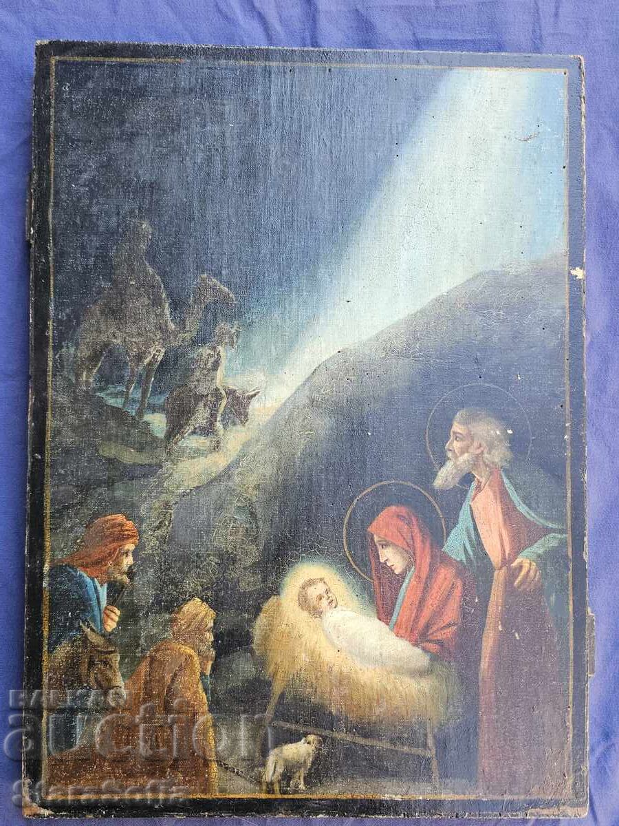 Auction Old Bulgarian Icon Nativity of Christ Auction Old Bulgarian Icon Nativity of Christ