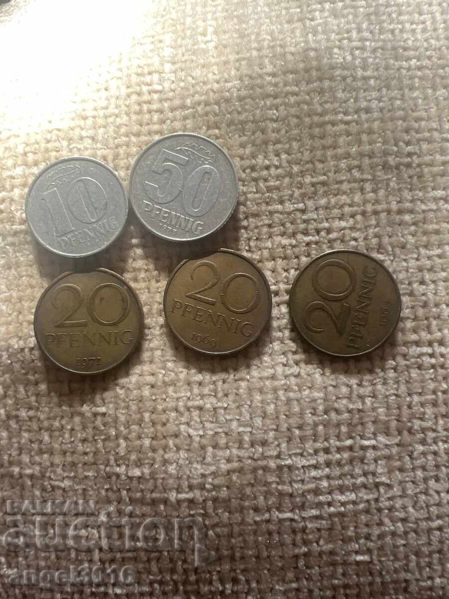 DDR νομίσματα ΓΛΔ πφένιχ -10(1968),20(1969-2τμχ,1971) DDR νομίσματα ΓΛΔ πφένιχ -10(1968),20(1969-2τμχ,1971)