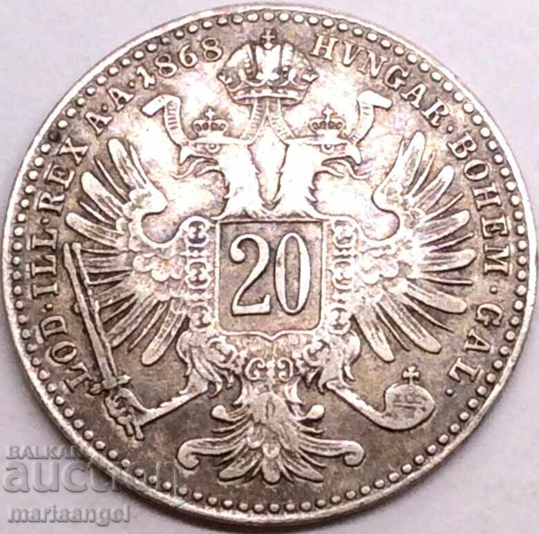 20 кройцера 1868 Австрия Франц Йозеф сребро 20 кройцера 1868 Австрия Франц Йозеф сребро