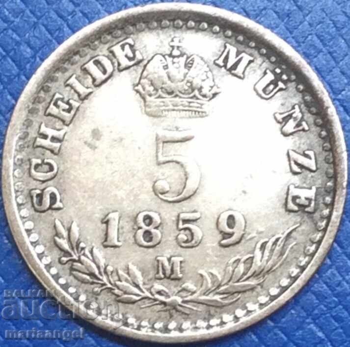 5 кройцера 1859 Австрия за Италия М - Милан сребро - рядка - 5 5 кройцера 1859 Австрия за Италия М - Милан сребро - рядка - 5
