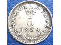 5 кройцера 1859 Австрия за Италия М - Милан сребро - рядка