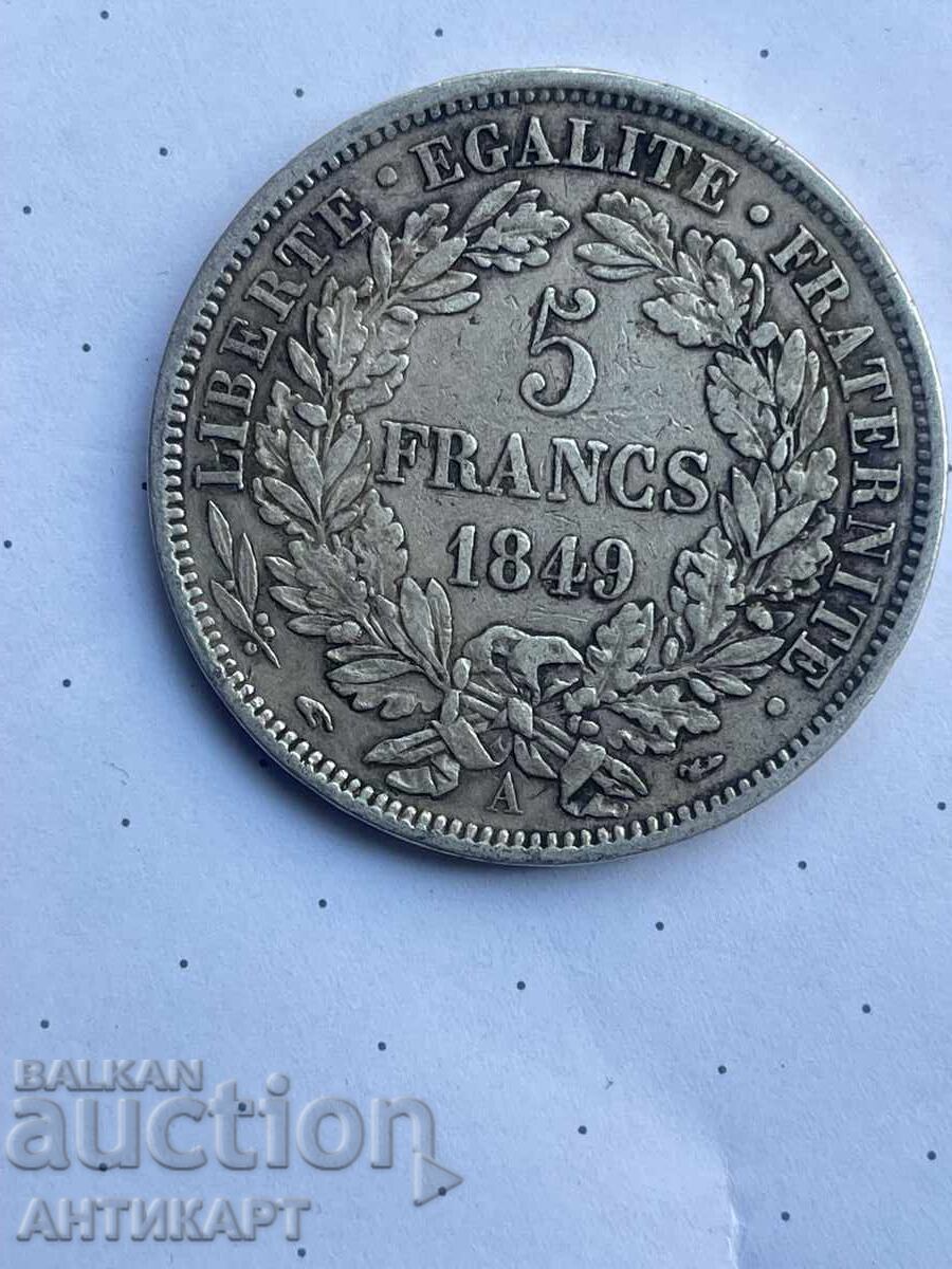 #1 Франция рядка сребърна монета 5 франка 1849 сребро #1 Франция рядка сребърна монета 5 франка 1849 сребро