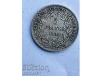 #1  Франция рядка сребърна монета 5 франка 1849 сребро