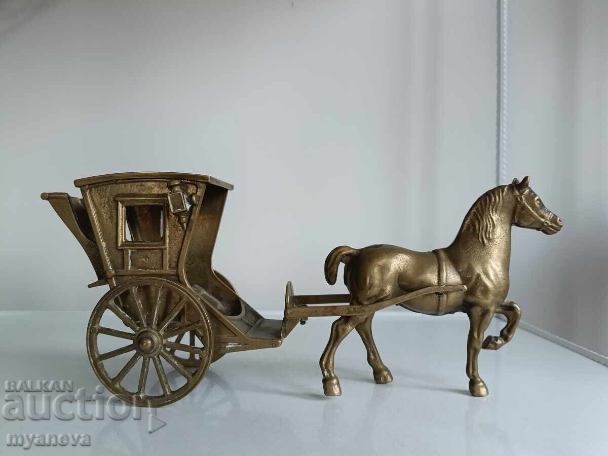 Vintage, μπρούτζινο αγαλματίδιο αλόγου με φαέθωνα, άμαξα Vintage, μπρούτζινο αγαλματίδιο αλόγου με φαέθωνα, άμαξα