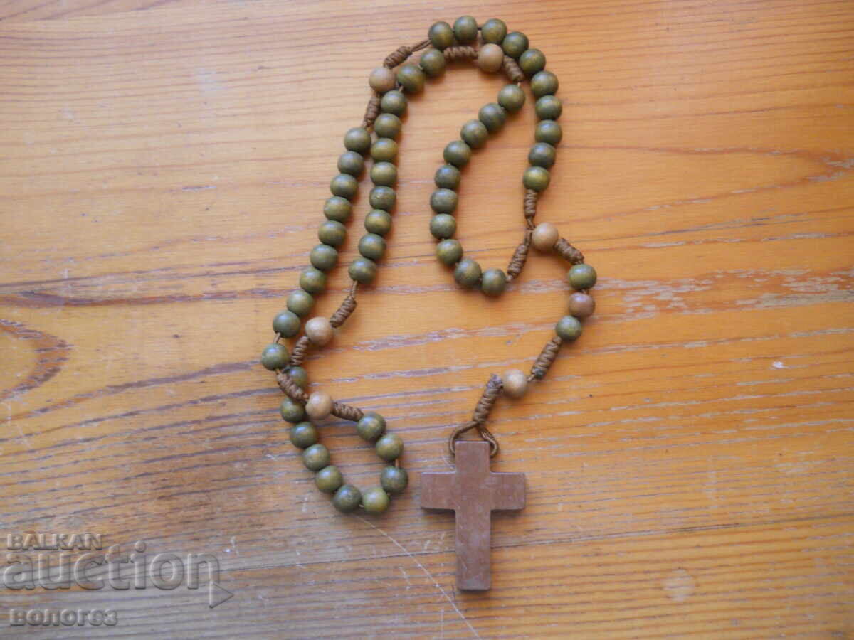 Rozariu vintage din mărgele de lemn și cruce - Italia