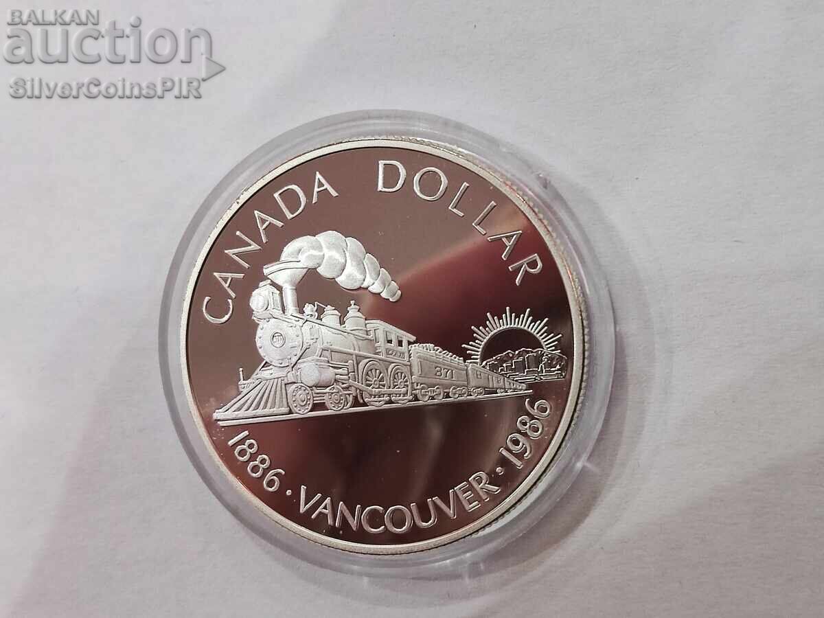 Сребро 1$ 100 години ЖП линия 1986 Канада Сребро 1$ 100 години ЖП линия 1986 Канада