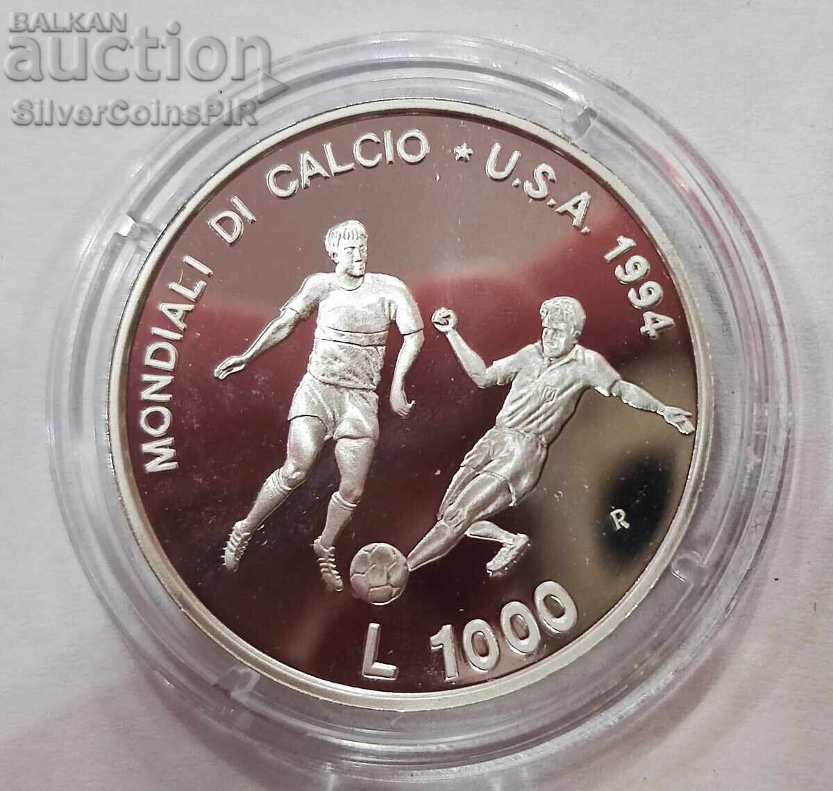 Argint 1000 Lire Fotbal Mondial 1994 San Marino cu preț 0.01 BGN | € 0.01 Argint 1000 Lire Fotbal Mondial 1994 San Marino cu preț 0.01 BGN | € 0.01
