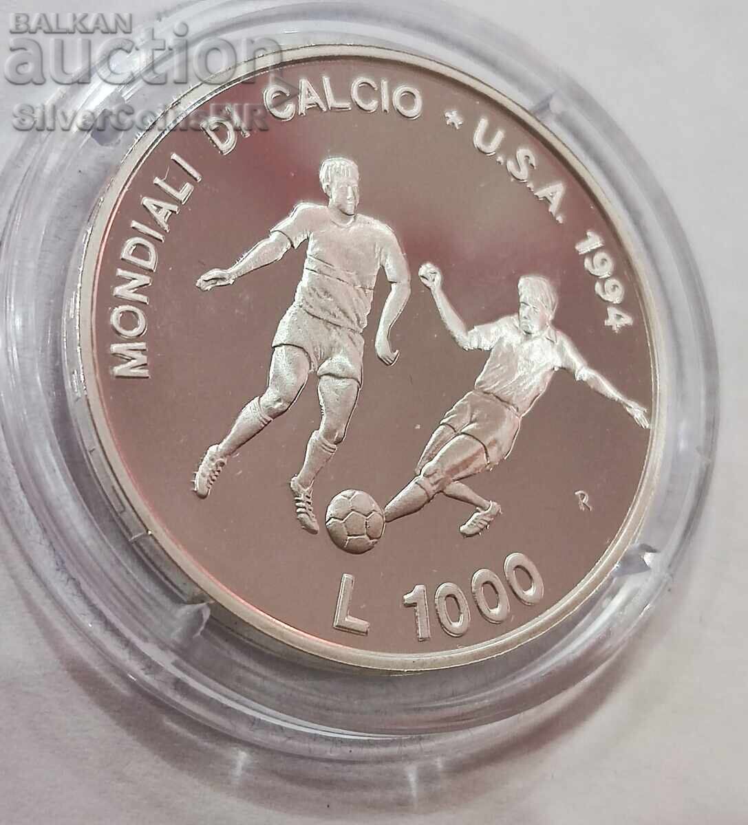 Licitație Argint 1000 Lire Fotbal Mondial 1994 San Marino Licitație Argint 1000 Lire Fotbal Mondial 1994 San Marino
