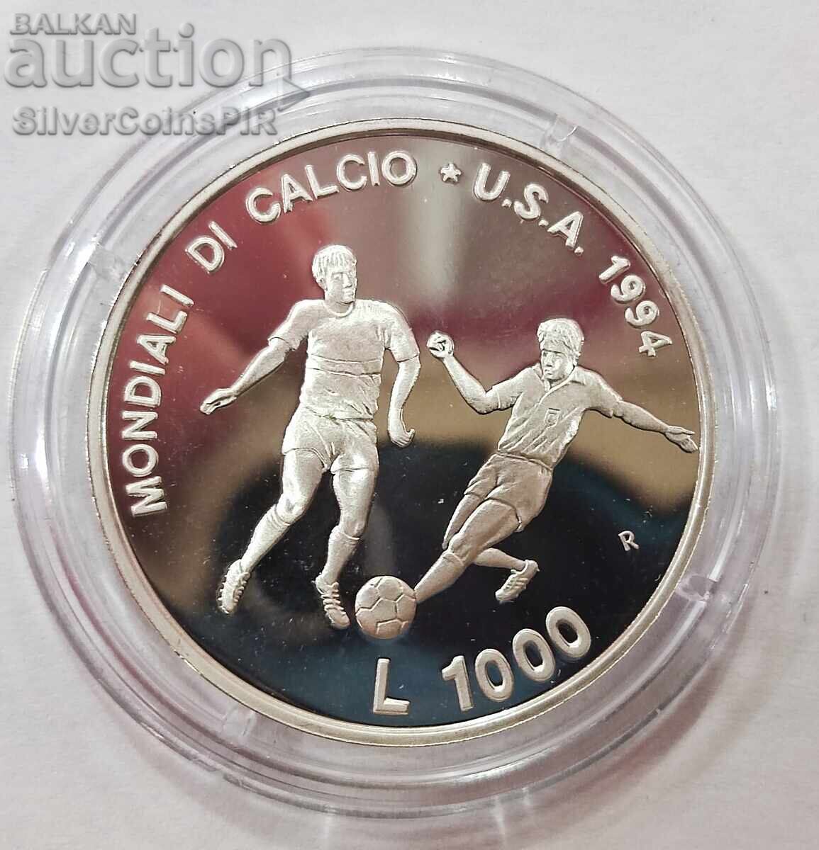 Argint 1000 Lire Fotbal Mondial 1994 San Marino Argint 1000 Lire Fotbal Mondial 1994 San Marino