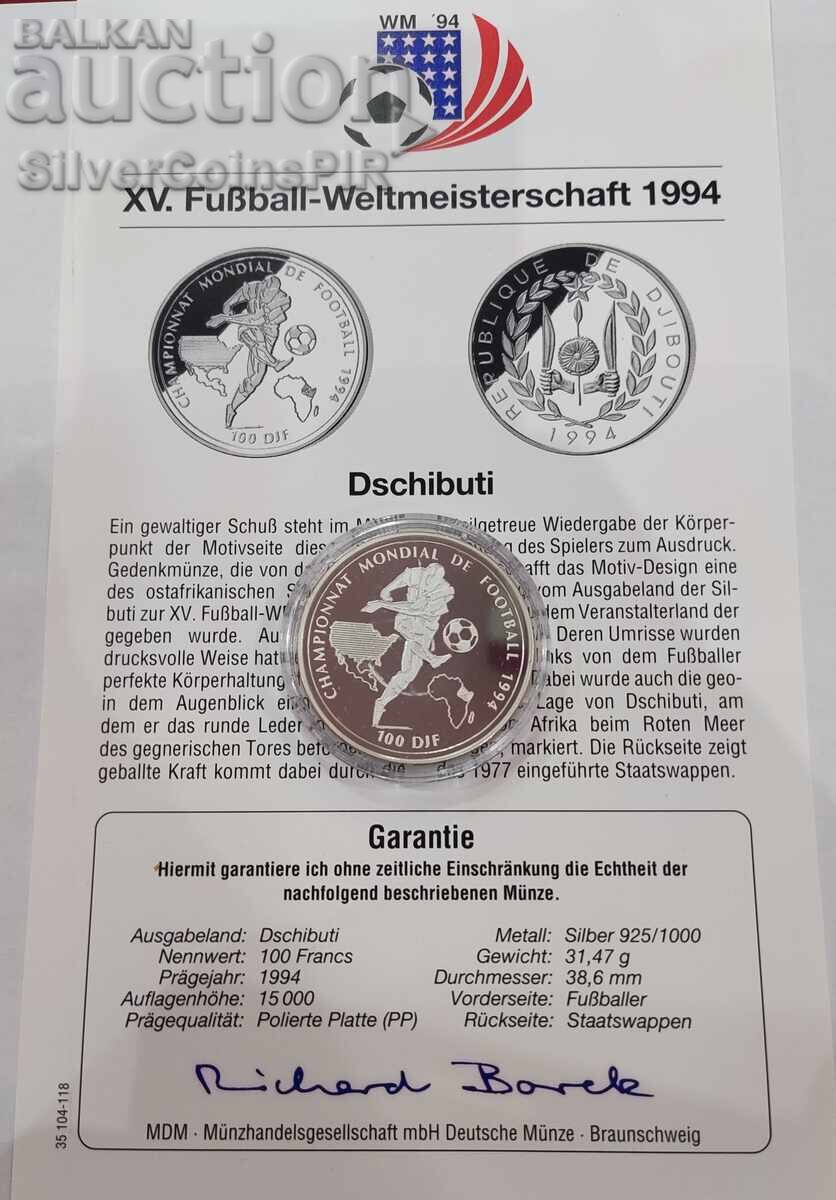Licitație Argint 100 de franci FIFA World Cup 1994 Djibouti Licitație Argint 100 de franci FIFA World Cup 1994 Djibouti
