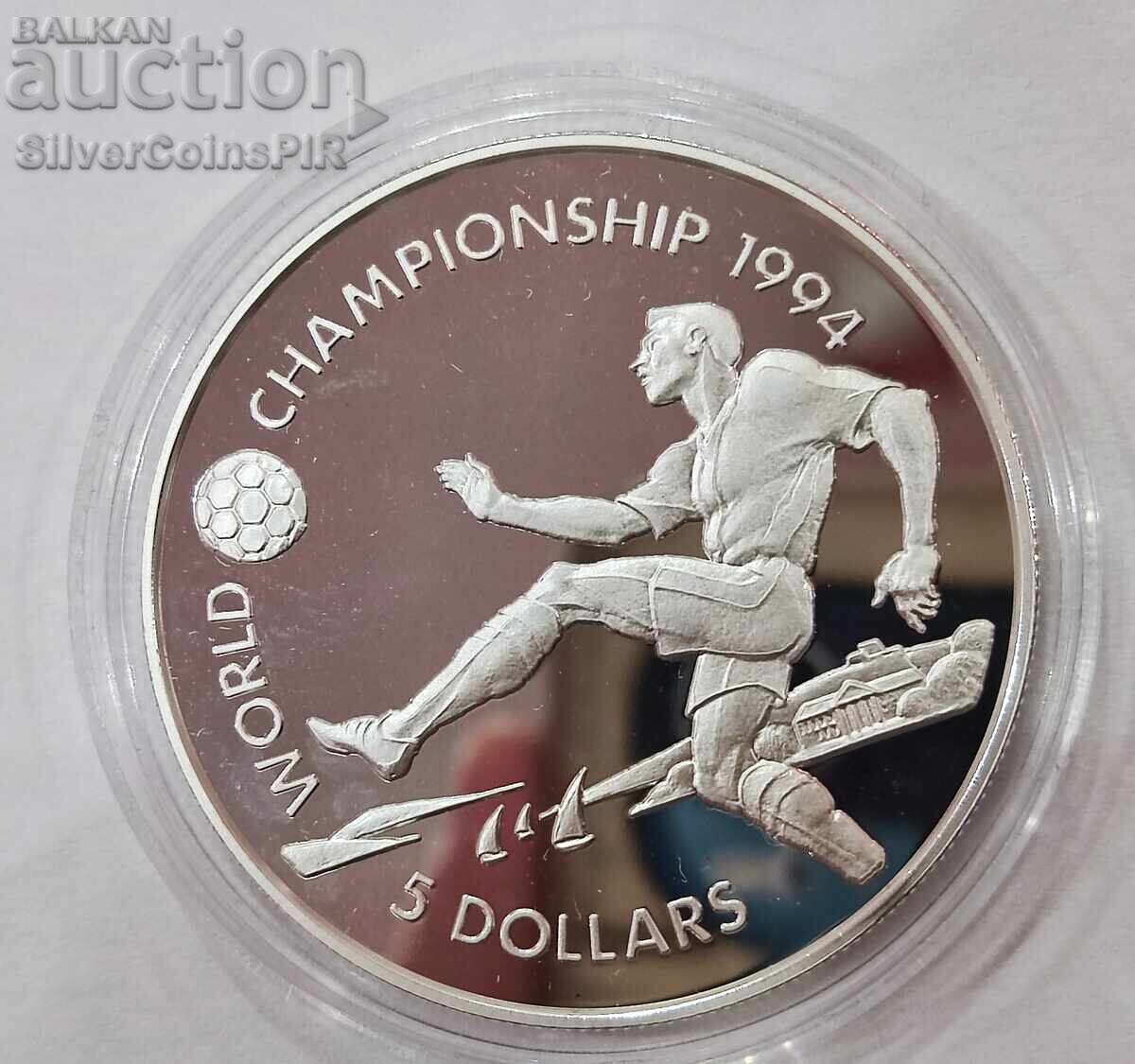 Сребро 5 Долара Световно по Футбол 1993 Бахами - 5 Сребро 5 Долара Световно по Футбол 1993 Бахами - 5