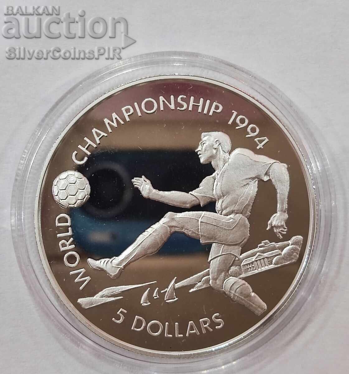 Сребро 5 Долара Световно по Футбол 1993 Бахами Сребро 5 Долара Световно по Футбол 1993 Бахами