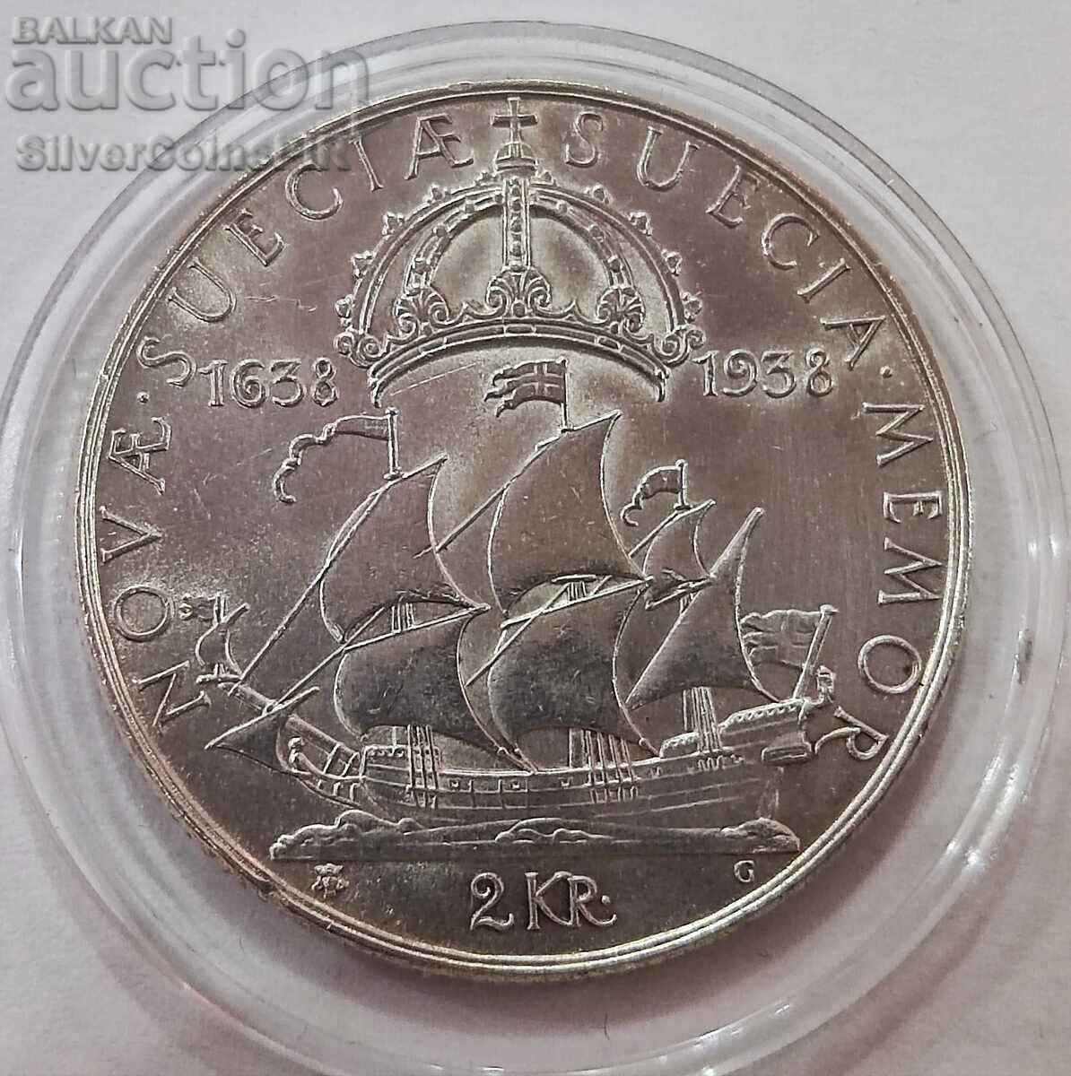 Сребро 2 Крони 1938г. 300г От Заселването на Деуауеар Швеция с цена 31.00 лв. | € 15.85 Сребро 2 Крони 1938г. 300г От Заселването на Деуауеар Швеция с цена 31.00 лв. | € 15.85