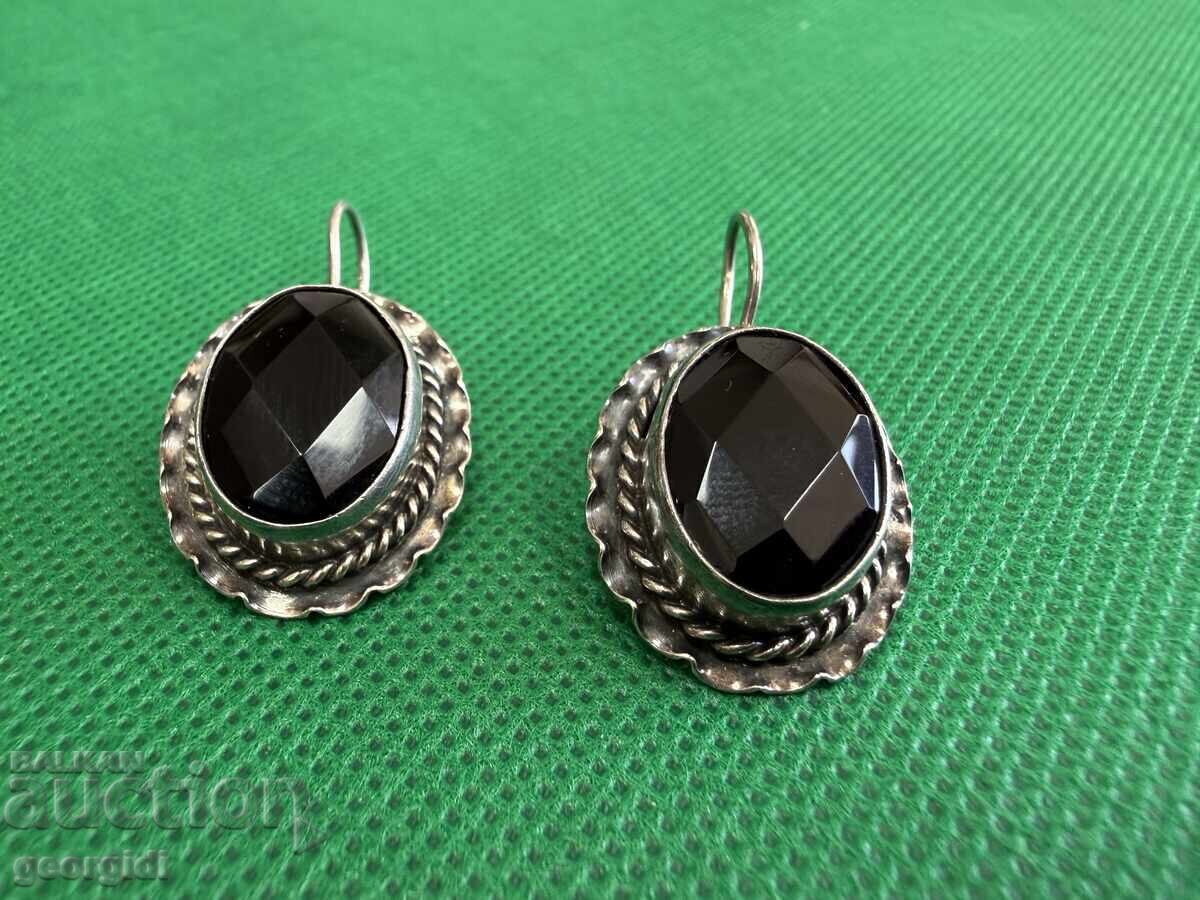 Χειροποίητα ασημένια σκουλαρίκια με μαύρο όνυχα. №7717 - 5 Χειροποίητα ασημένια σκουλαρίκια με μαύρο όνυχα. №7717 - 5