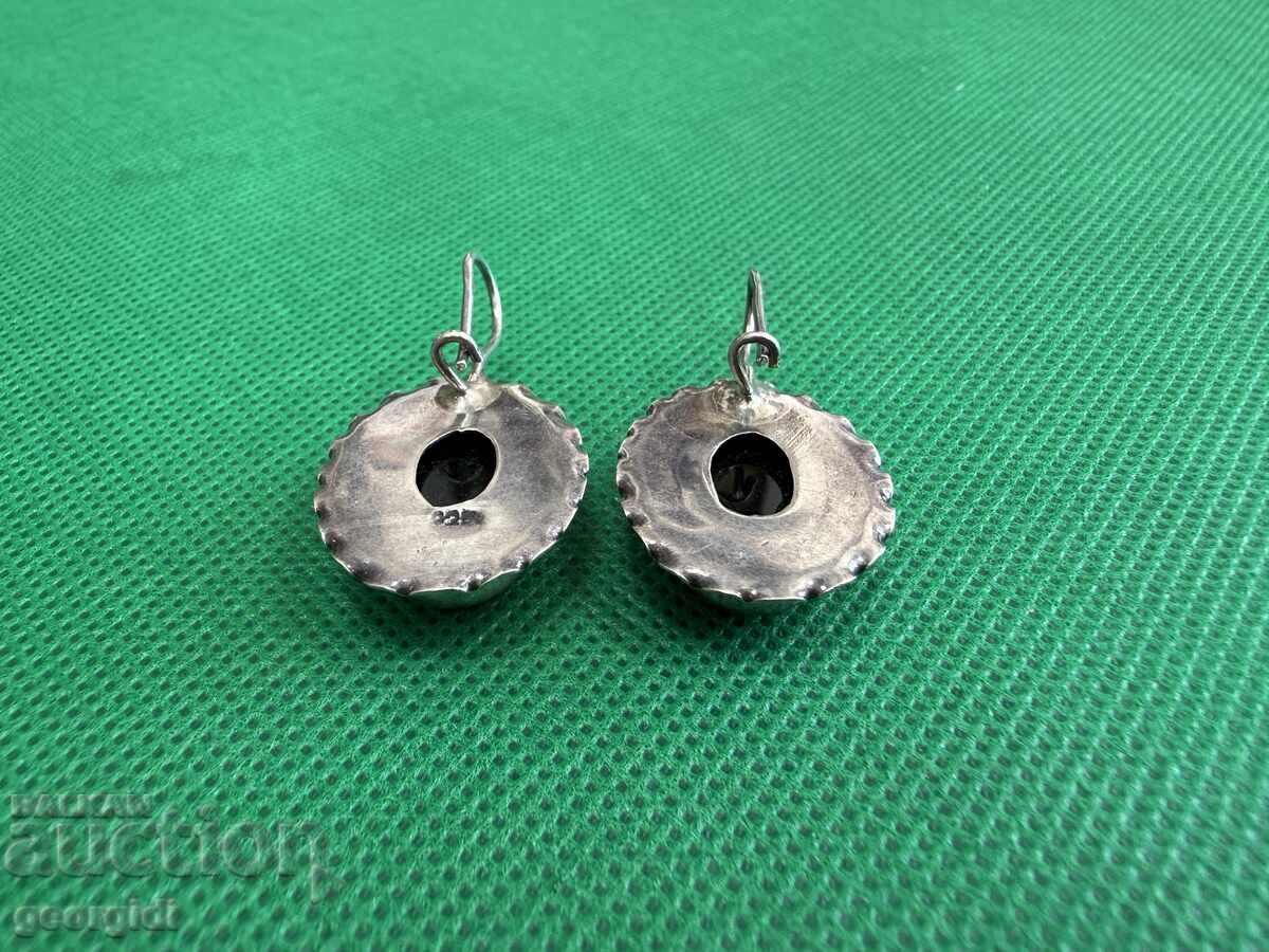 Χειροποίητα ασημένια σκουλαρίκια με μαύρο όνυχα. №7717 - 7 Χειροποίητα ασημένια σκουλαρίκια με μαύρο όνυχα. №7717 - 7