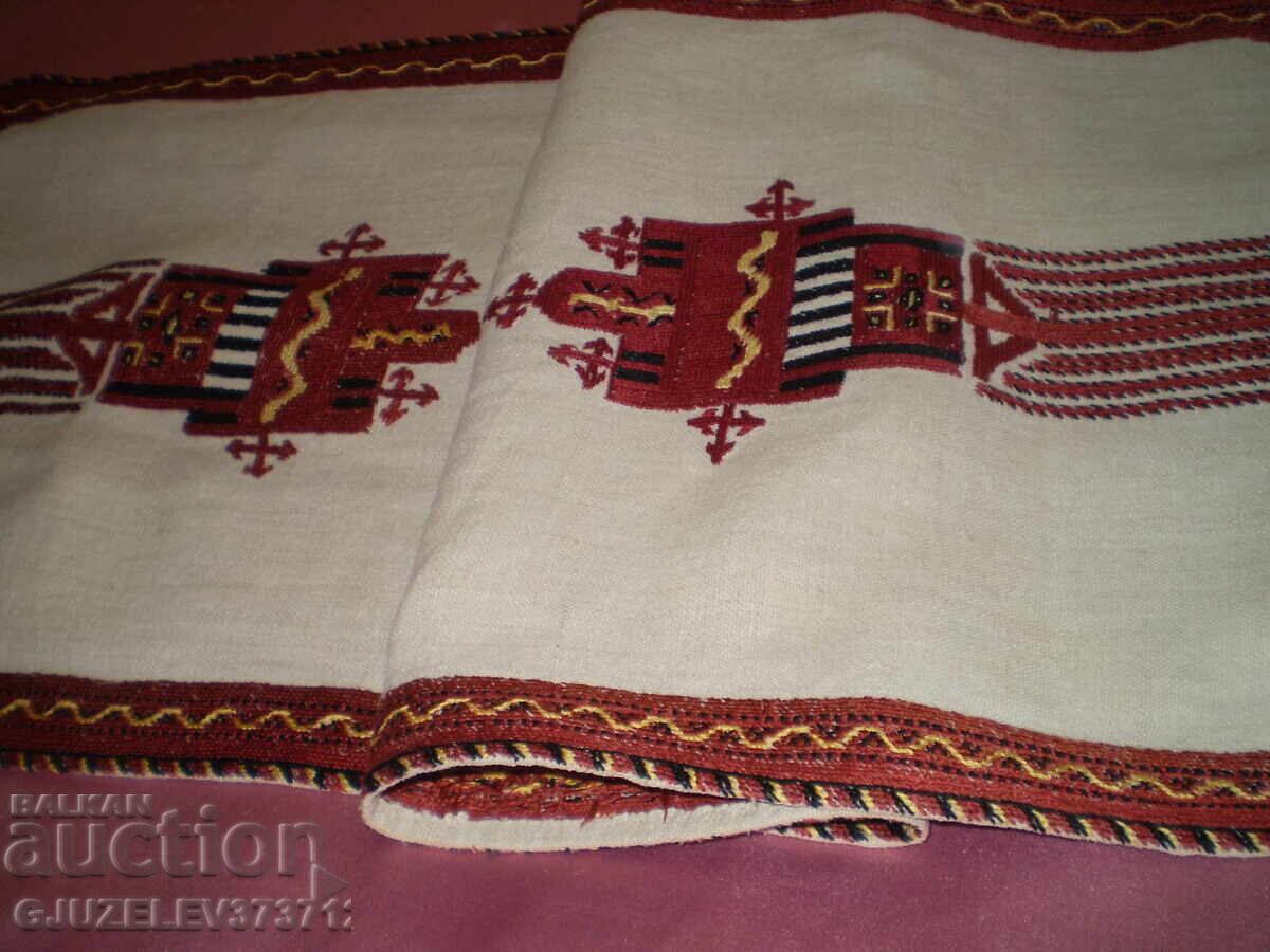 Retro tablecloth red embroidery Balkan motifs - 7