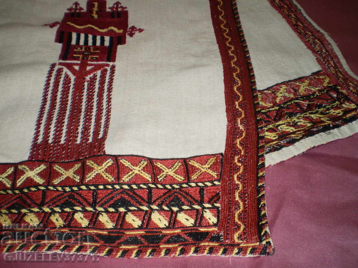 Retro tablecloth red embroidery Balkan motifs