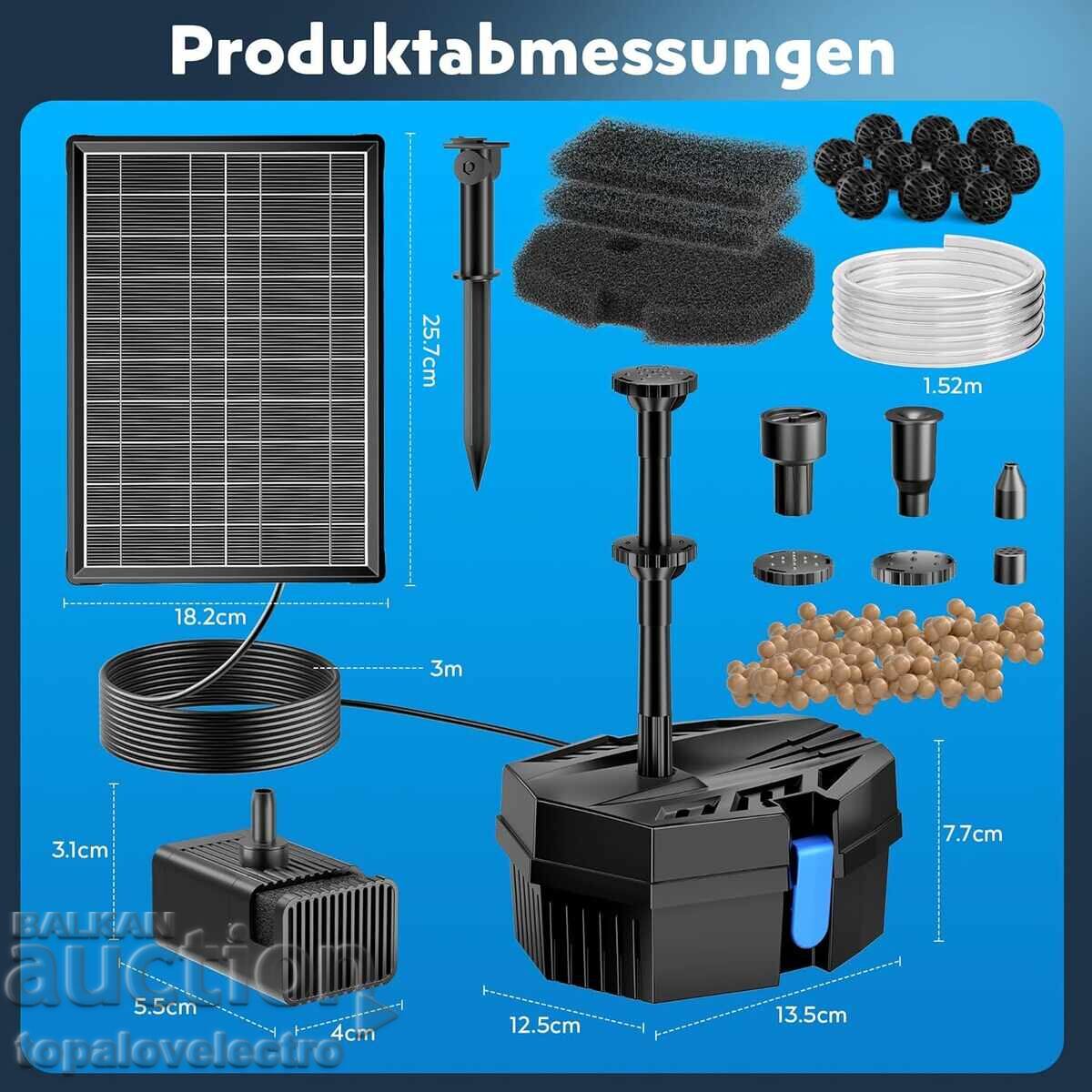 Соларен филтър с помпа Biling 8W и батерия 3600 mAh, 405 L/h с цена 21.00 лв. | € 10.74 Соларен филтър с помпа Biling 8W и батерия 3600 mAh, 405 L/h с цена 21.00 лв. | € 10.74