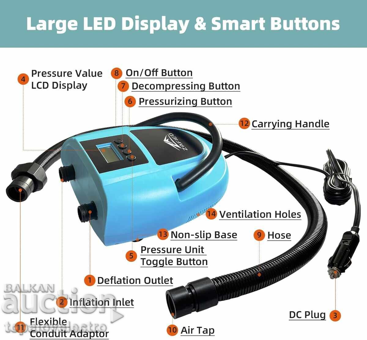 Δημοπρασία ΝΕΑ! Ηλεκτρική αντλία SUP 12V, έως 20 PSI με αυτόματο κλείσιμο Δημοπρασία ΝΕΑ! Ηλεκτρική αντλία SUP 12V, έως 20 PSI με αυτόματο κλείσιμο