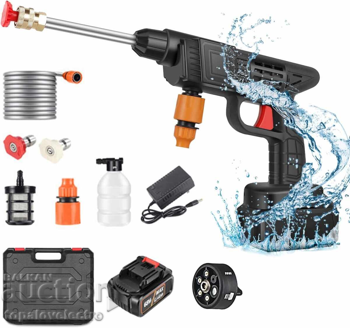 NOUĂ! Aparat de spălat cu presiune fără fir, cu acumulator, 90 bar, cu duză 6-în-1 NOUĂ! Aparat de spălat cu presiune fără fir, cu acumulator, 90 bar, cu duză 6-în-1