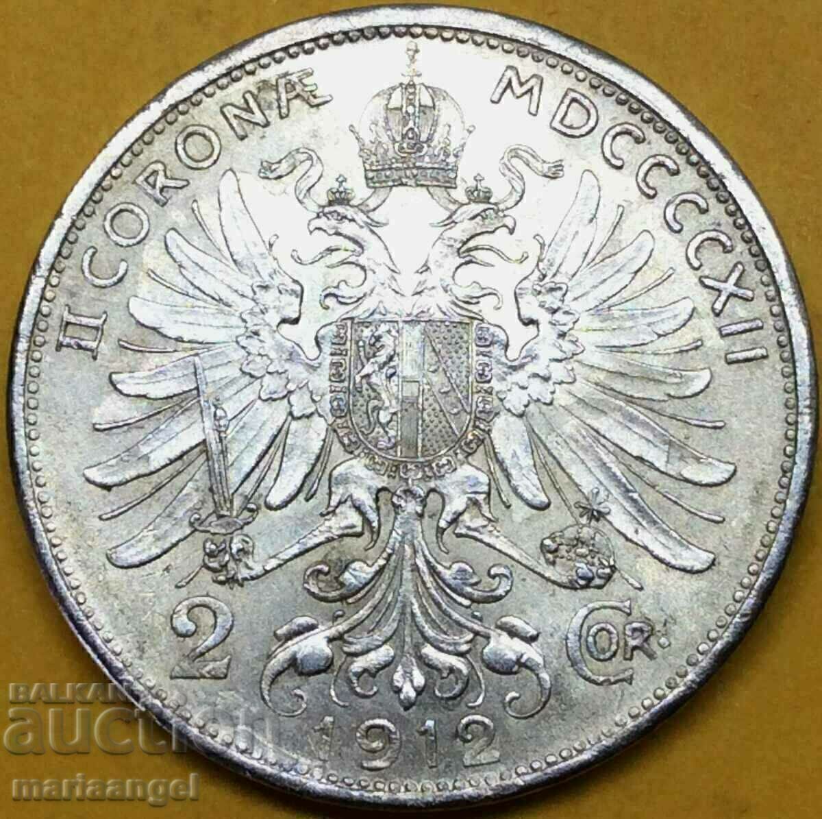 Австрия 2 корони 1912 Франц Йозеф сребро Патина Австрия 2 корони 1912 Франц Йозеф сребро Патина