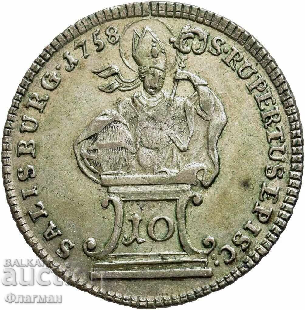 Salzburg 10 Kreuzer 1758 g. Prințul Sigismund III Schrattenbach