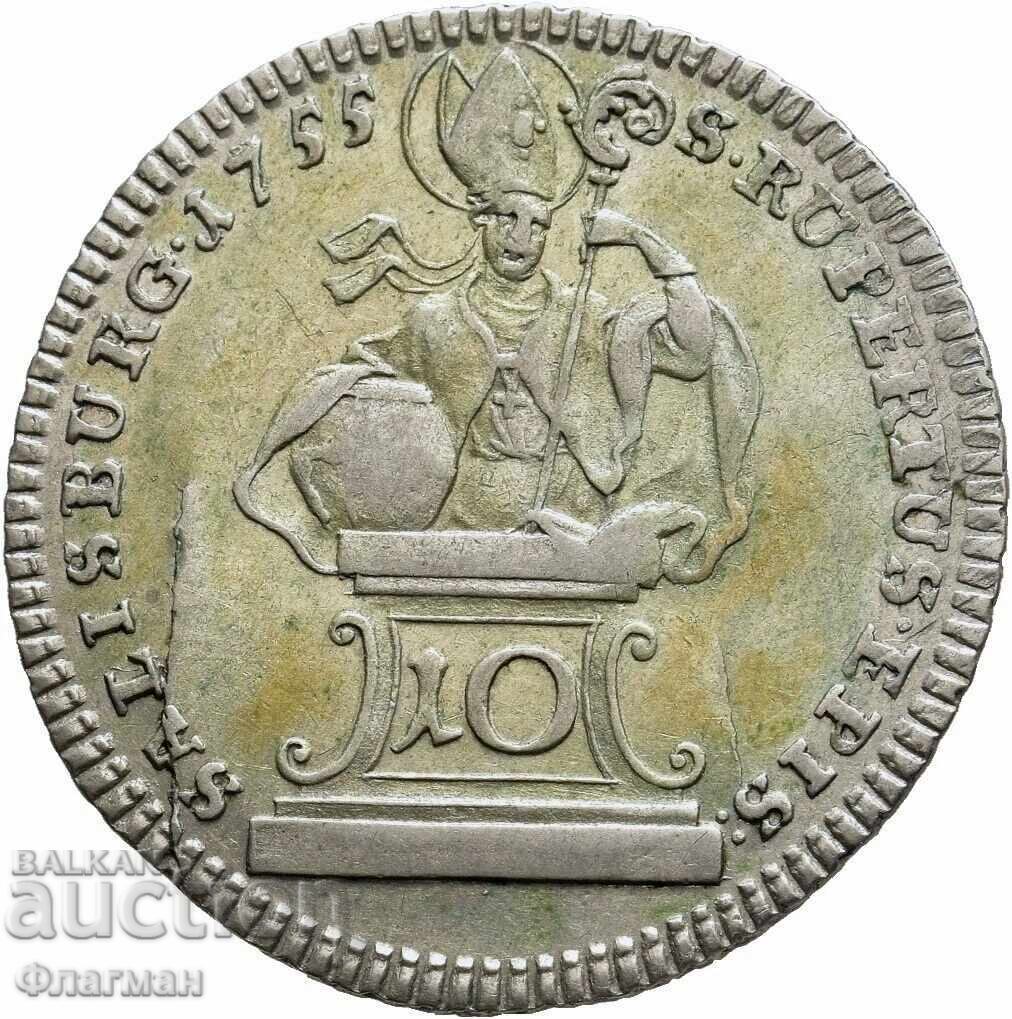 Σάλτσμπουργκ 10 Κρόιτσερ 1755 μ.Χ. Πρίγκιπας Σιγισμούνδος Γ' Σράτενμπαχ Σάλτσμπουργκ 10 Κρόιτσερ 1755 μ.Χ. Πρίγκιπας Σιγισμούνδος Γ' Σράτενμπαχ