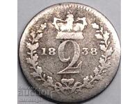 Великобритания 2 пенса 1838 Маунди Виктория