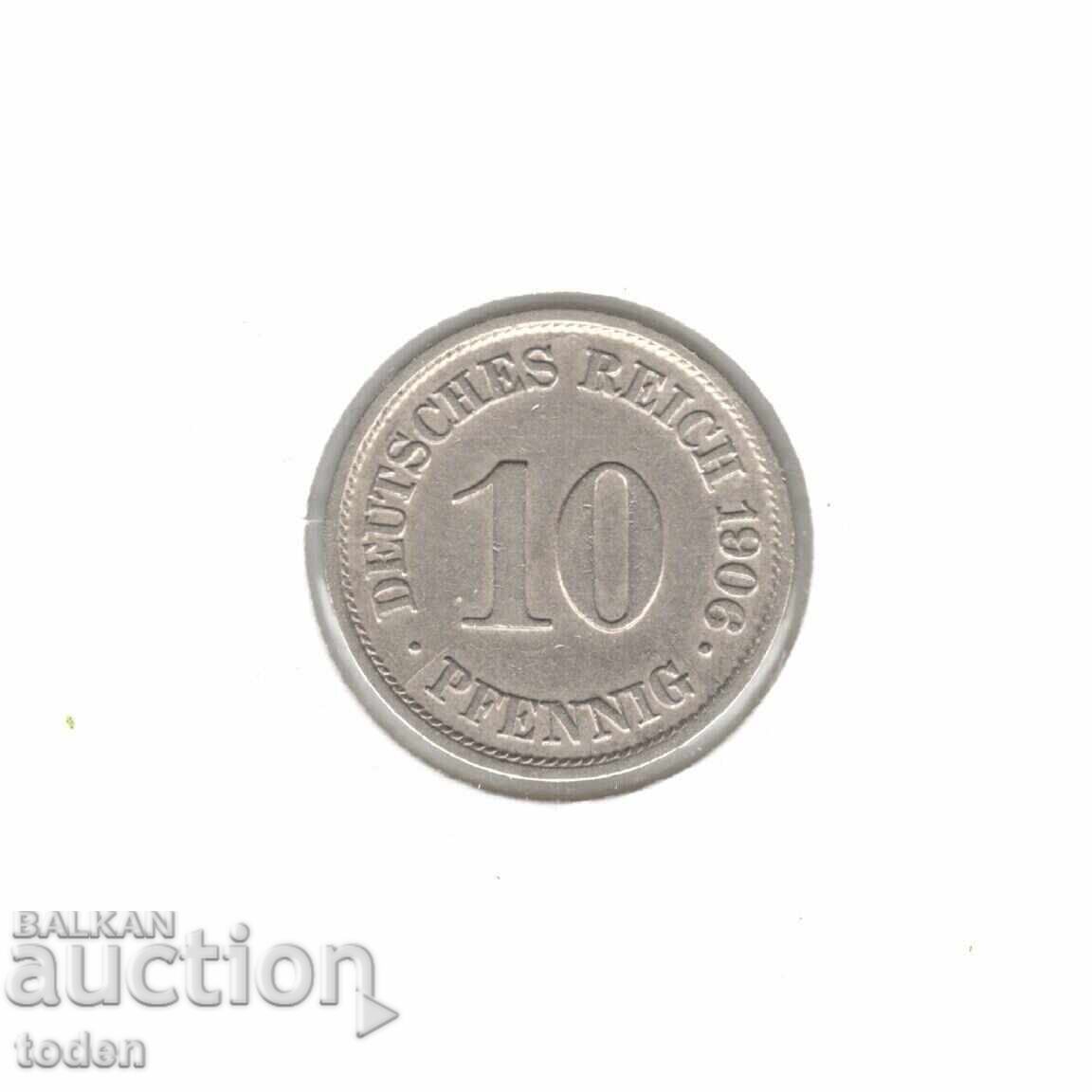 Δημοπρασία Γερμανία - 10 Pfennig - 1906 A - KM# 12 - Wilhelm II - μικρή ασπίδα