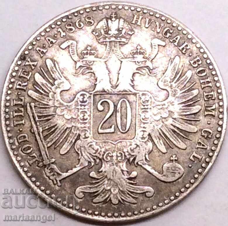 20 κρόιτσερ 1868 Αυστρία Φραγκίσκος Ιωσήφ ασήμι - 5 20 κρόιτσερ 1868 Αυστρία Φραγκίσκος Ιωσήφ ασήμι - 5