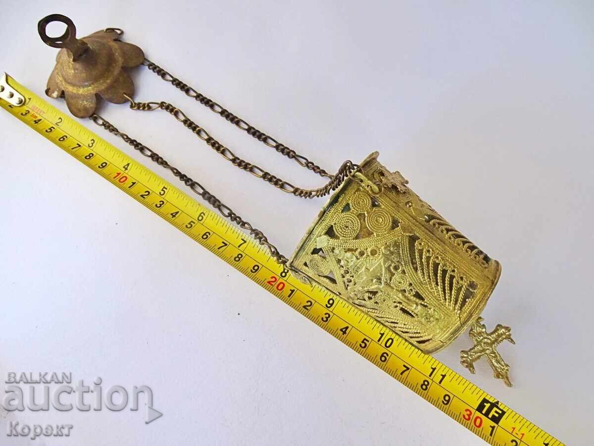 Старо бронзово кандило с 4 кръстчета - 6 Старо бронзово кандило с 4 кръстчета - 6