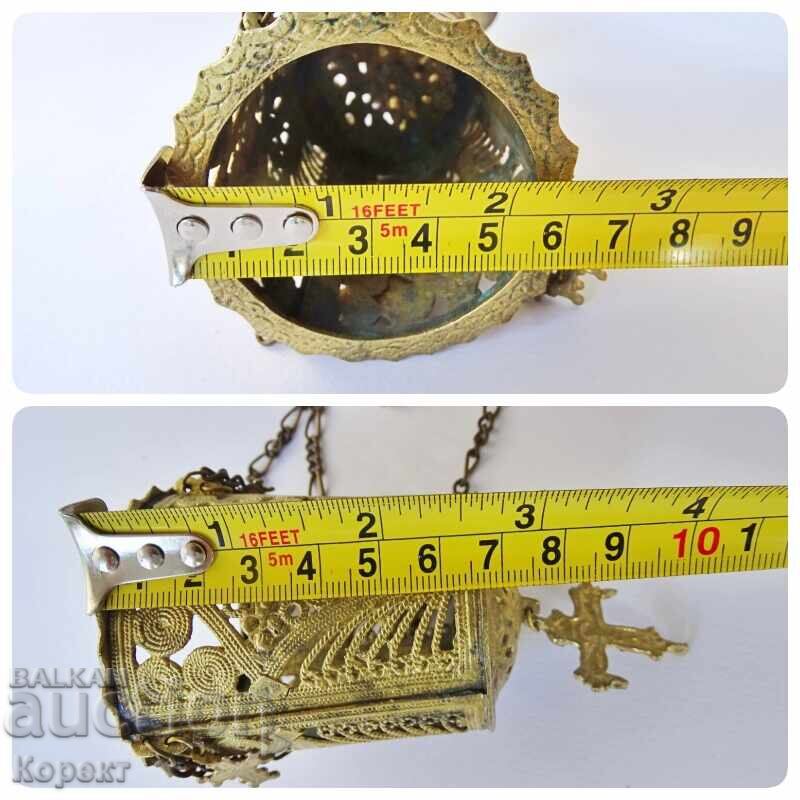 Старо бронзово кандило с 4 кръстчета - 7 Старо бронзово кандило с 4 кръстчета - 7