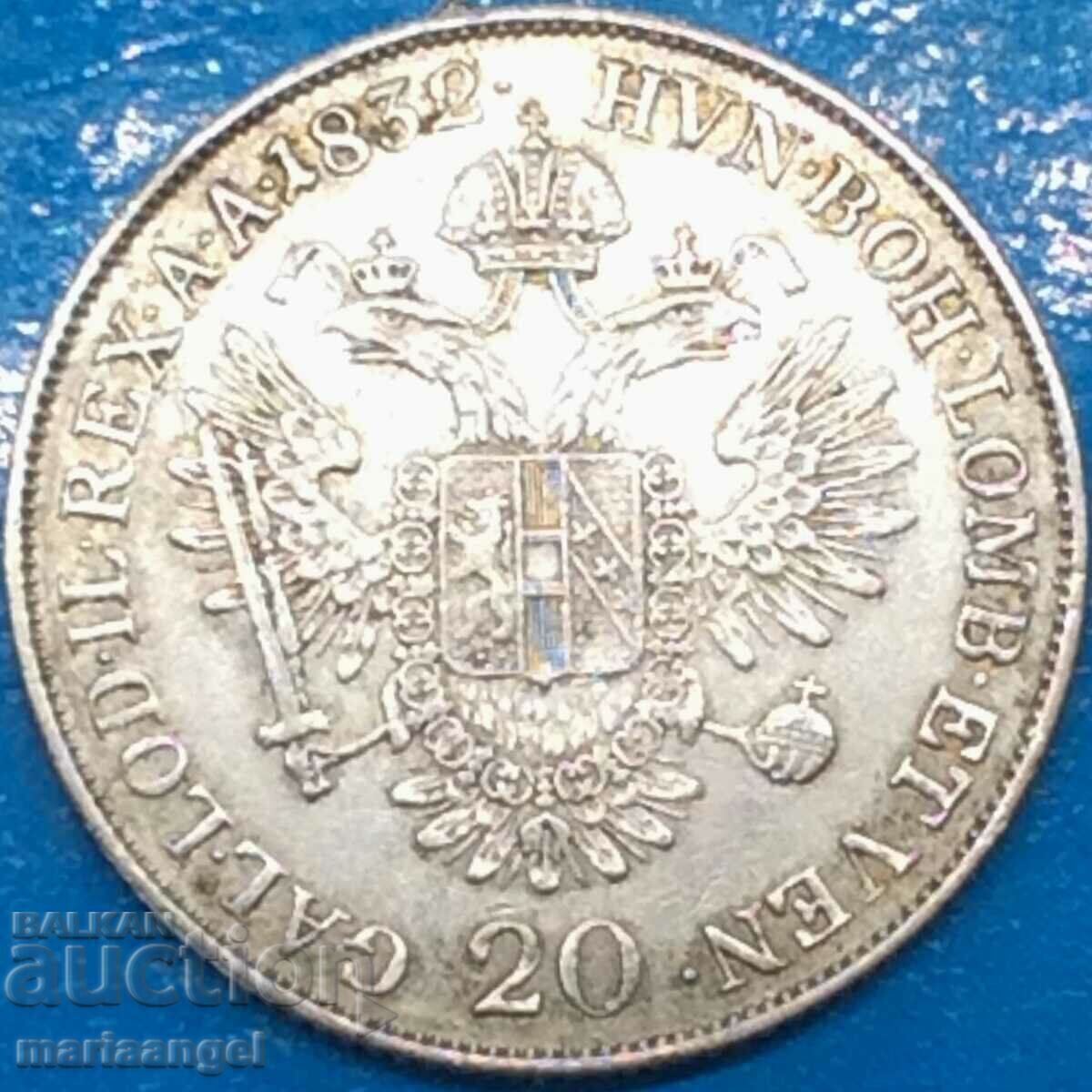 Доставка на 20 кройцера 1832 Австрия за Италия М-Милан 26мм сребро RARE Доставка на 20 кройцера 1832 Австрия за Италия М-Милан 26мм сребро RARE