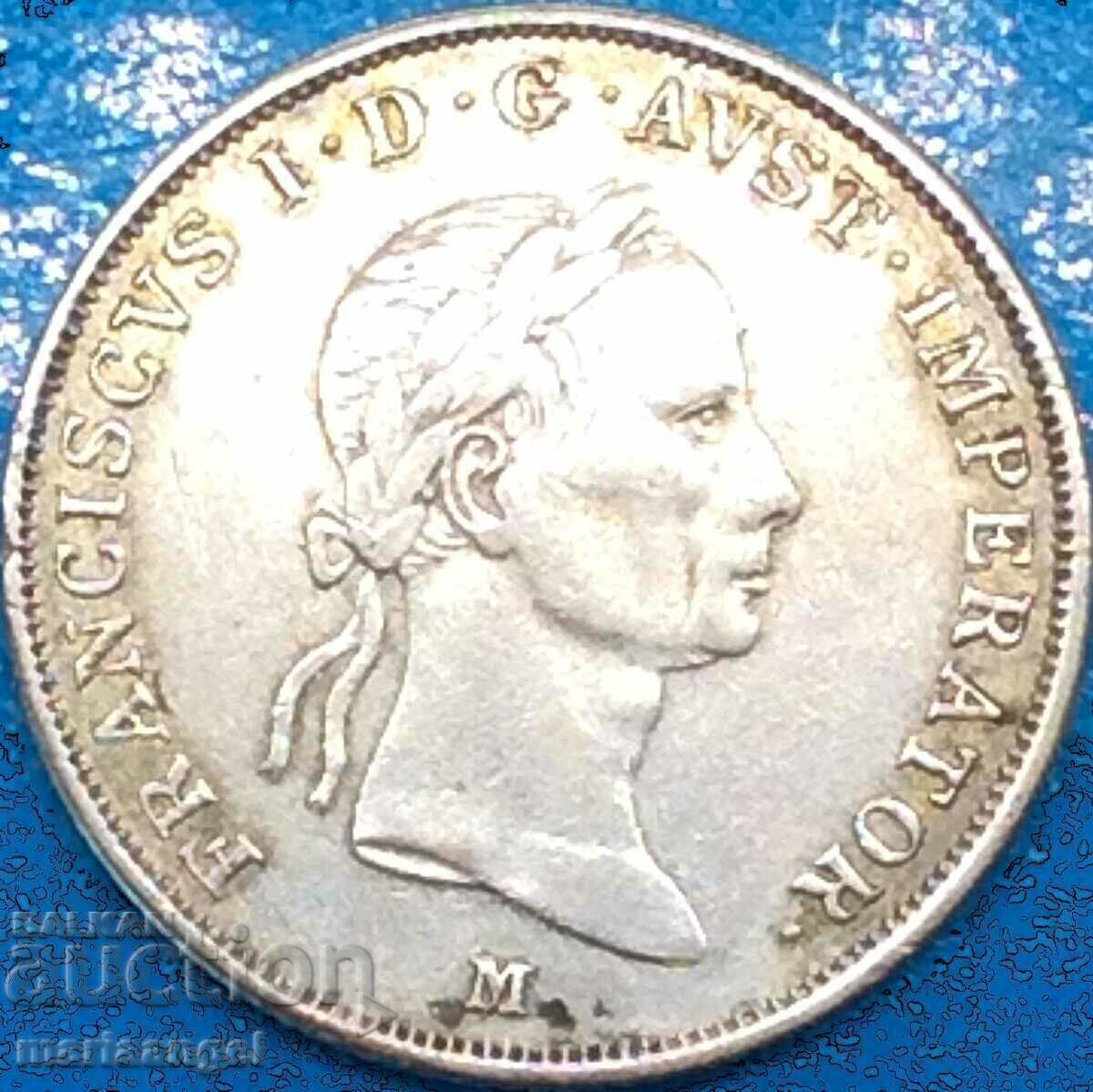 20 кройцера 1832 Австрия за Италия М-Милан 26мм сребро RARE - 5 20 кройцера 1832 Австрия за Италия М-Милан 26мм сребро RARE - 5