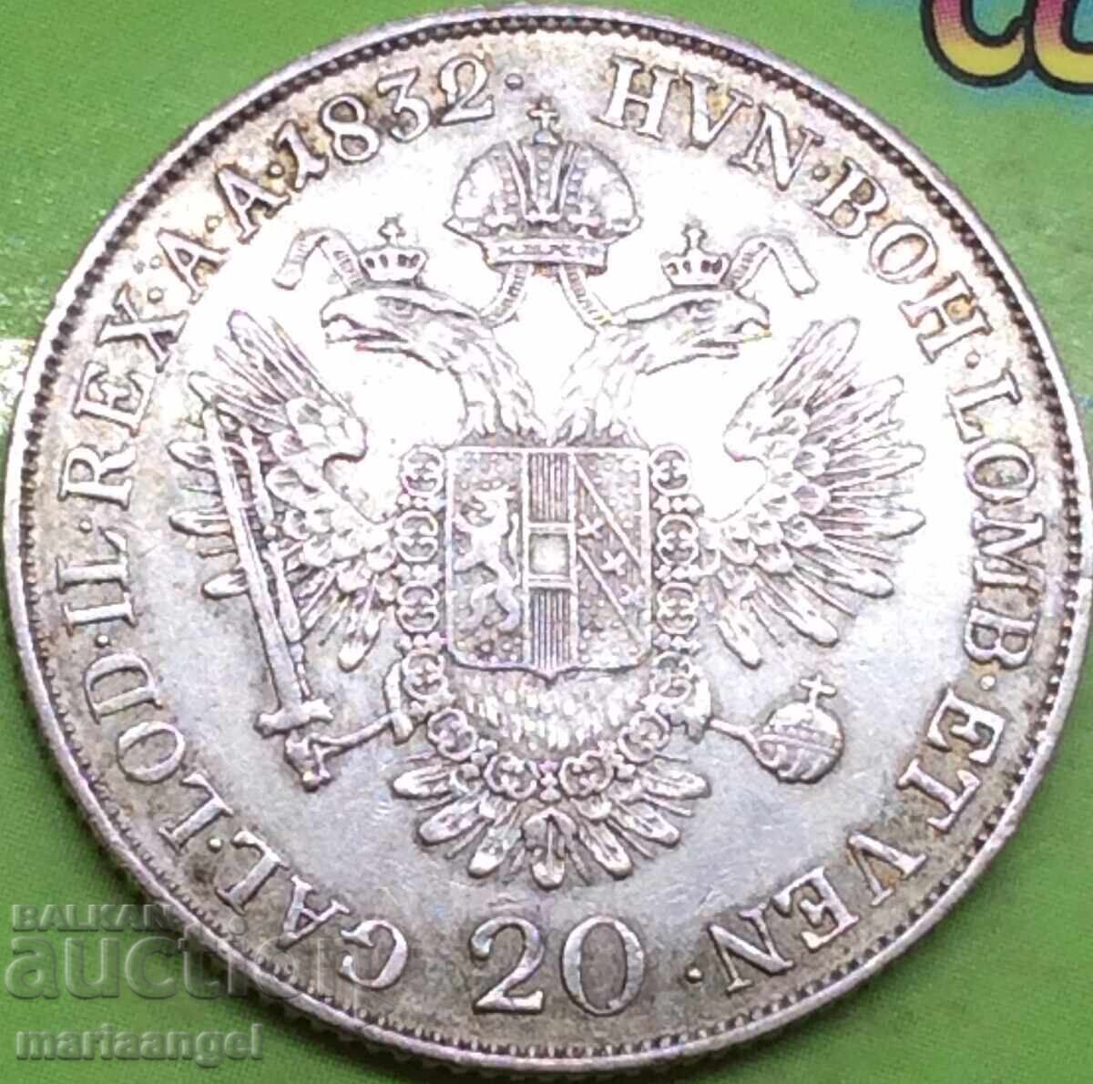 20 кройцера 1832 Австрия за Италия М-Милан 26мм сребро RARE - 6 20 кройцера 1832 Австрия за Италия М-Милан 26мм сребро RARE - 6