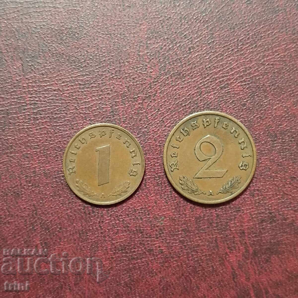 Γερμανία Ράιχ 1 και 2 πφενίγκ 1939 MD 'A' - Βερολίνο Γερμανία Ράιχ 1 και 2 πφενίγκ 1939 MD 'A' - Βερολίνο