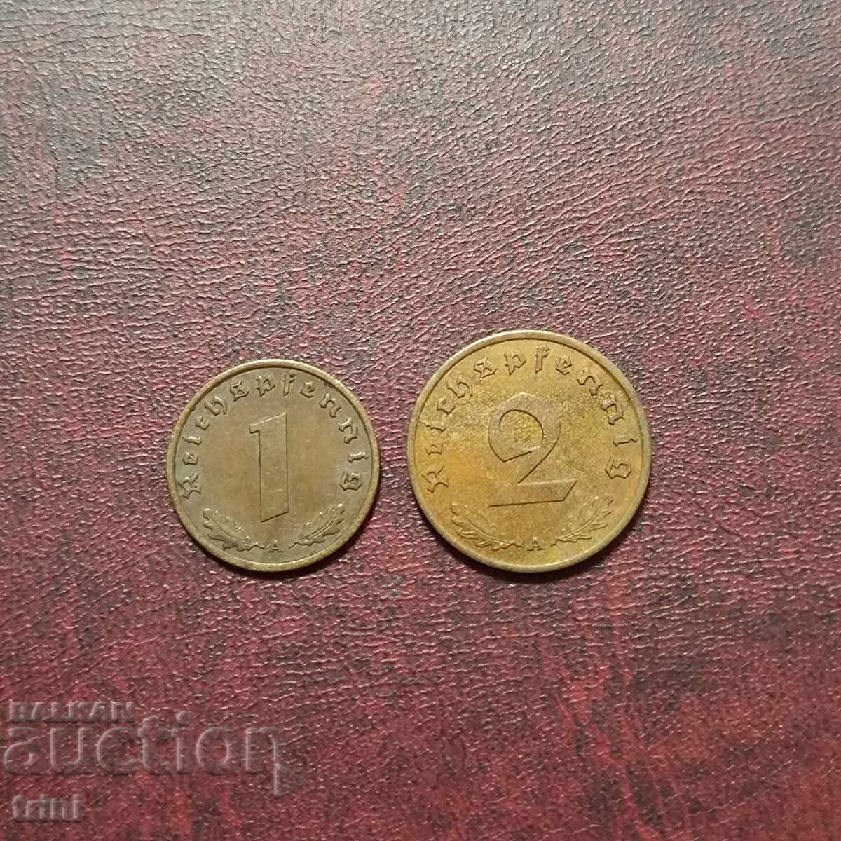 Γερμανία Ράιχ 1 και 2 πφενίγκ 1939 MD 'A' - Βερολίνο Γερμανία Ράιχ 1 και 2 πφενίγκ 1939 MD 'A' - Βερολίνο