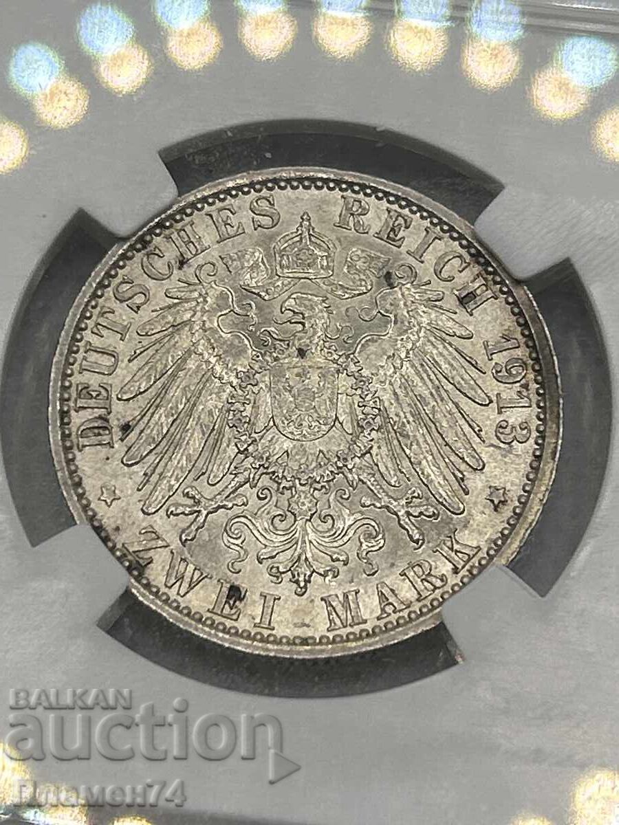 2 марки 1913г AU58 Германска Империя Прусия - 5 2 марки 1913г AU58 Германска Империя Прусия - 5