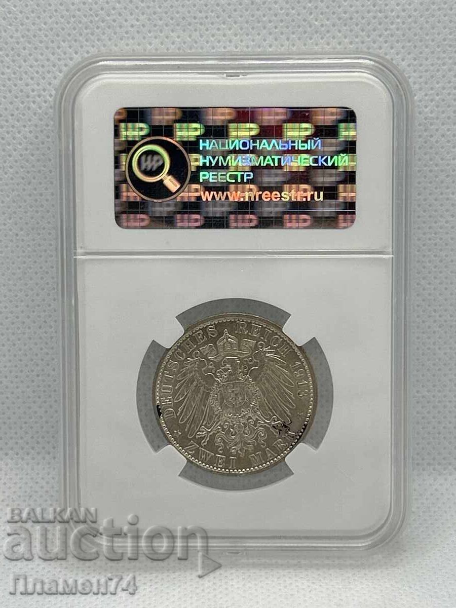 Livrarea 2 mărci 1913 MS62 Imperiul German Prusia Livrarea 2 mărci 1913 MS62 Imperiul German Prusia