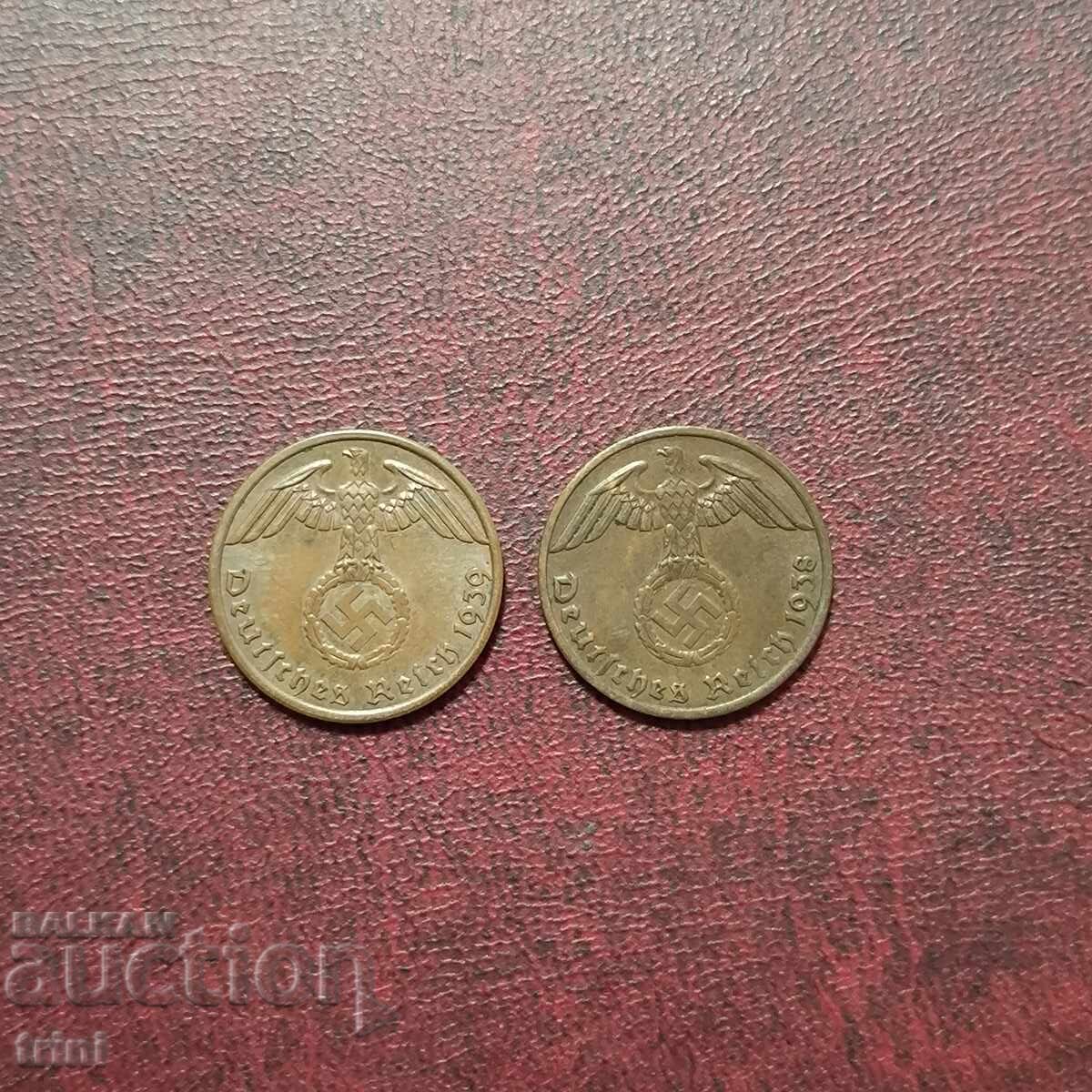 Γερμανία Ράιχ 1 πφένιγκ 1938 και 1939 MD 'A' - Βερολίνο με τιμή 7.00 BGN | € 3.58 Γερμανία Ράιχ 1 πφένιγκ 1938 και 1939 MD 'A' - Βερολίνο με τιμή 7.00 BGN | € 3.58