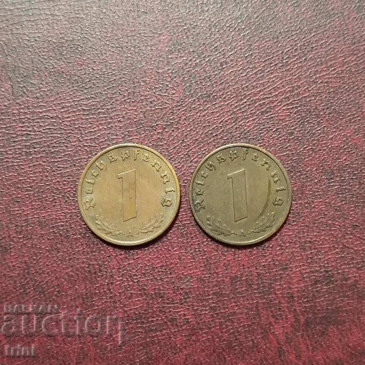 Γερμανία Ράιχ 1 πφένιγκ 1938 και 1939 MD 'A' - Βερολίνο Γερμανία Ράιχ 1 πφένιγκ 1938 και 1939 MD 'A' - Βερολίνο