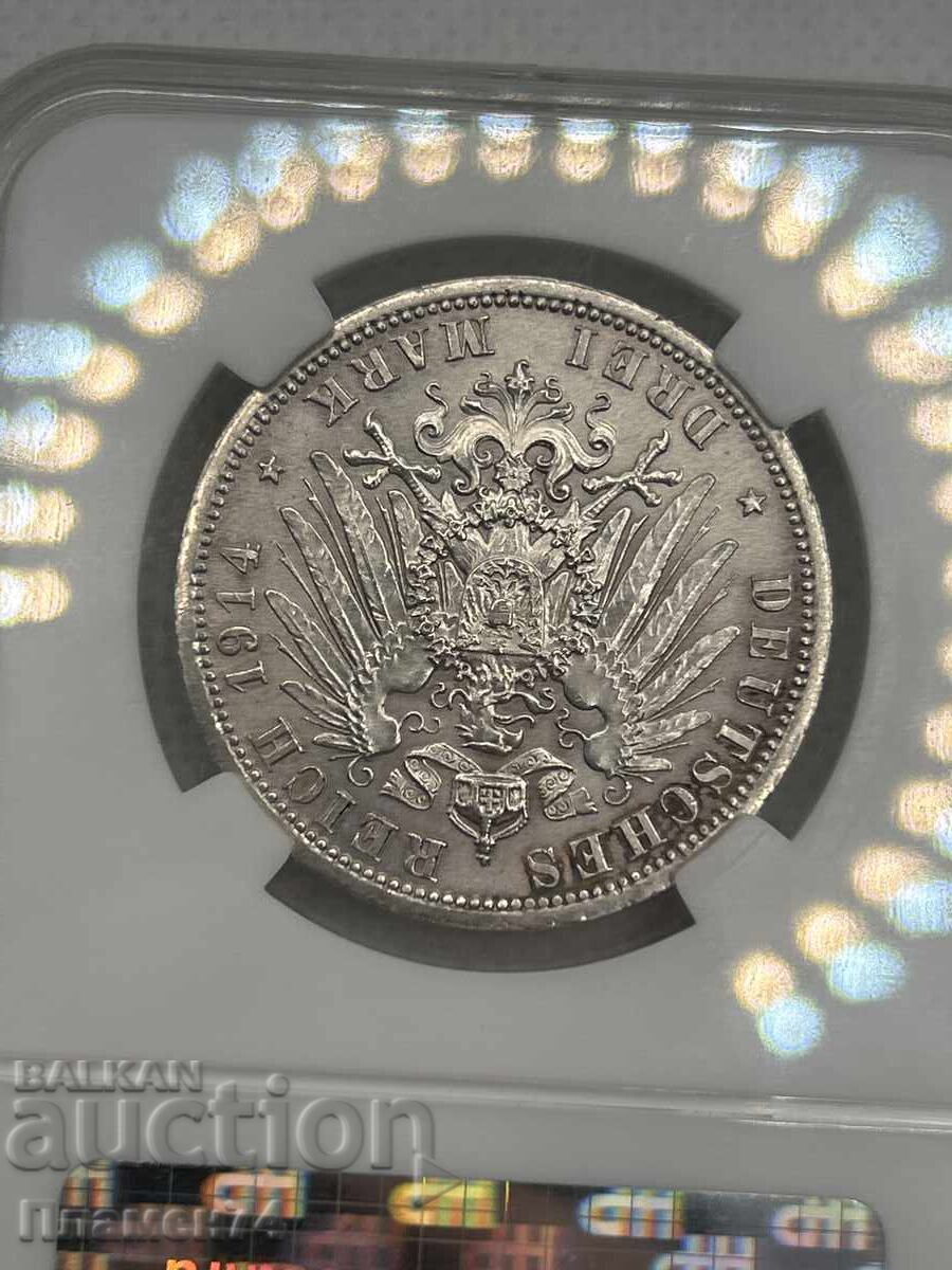 3 марки 1914г MS62 Германска Империя Прусия - 6 3 марки 1914г MS62 Германска Империя Прусия - 6