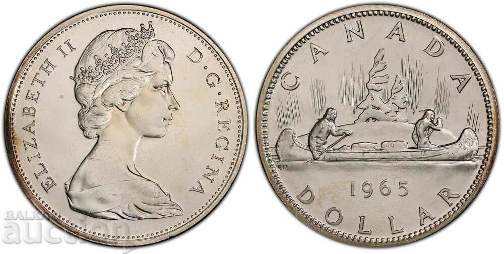 Καναδάς 1 $ 1965 Ινδικό κανό Elizabeth Silver Καναδάς 1 $ 1965 Ινδικό κανό Elizabeth Silver