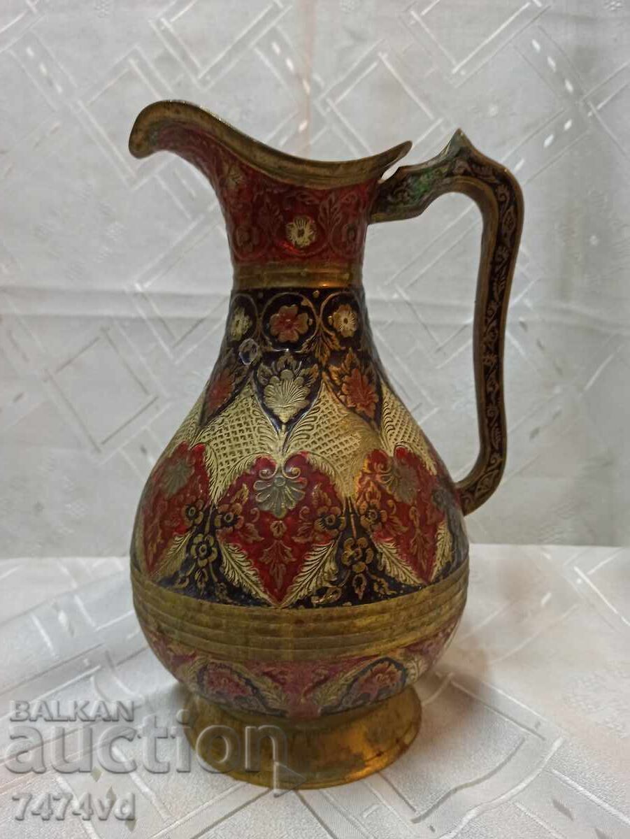 Масивна голяма  месингова кана, цветен емайл ,ръч.изр. с цена € 60.00 | 117.35 лв.