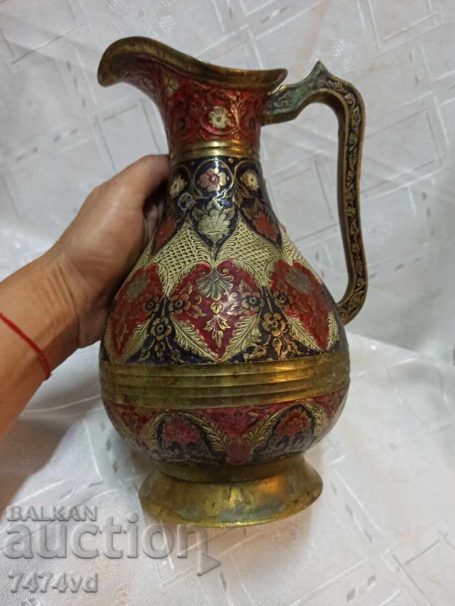 Аукцион Масивна голяма  месингова кана, цветен емайл ,ръч.изр.