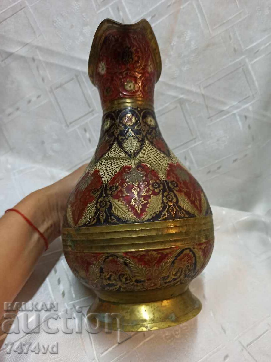 Масивна голяма  месингова кана, цветен емайл ,ръч.изр. - 5