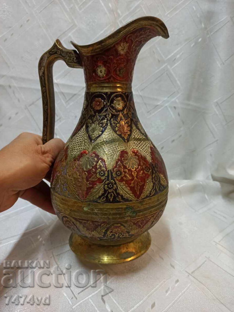 Масивна голяма месингова кана, цветен емайл ,ръч.изр. - 7 Масивна голяма месингова кана, цветен емайл ,ръч.изр. - 7