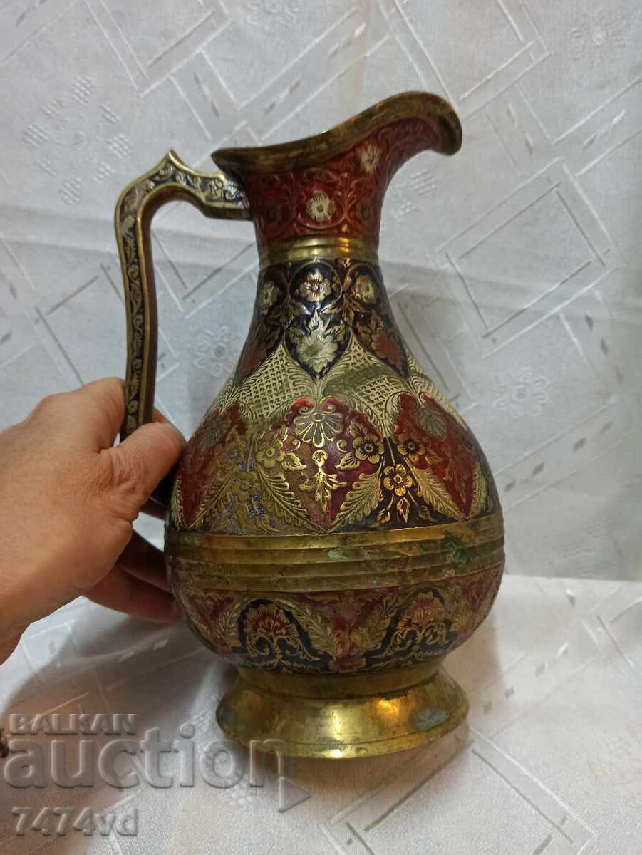 Масивна голяма месингова кана, цветен емайл ,ръч.изр. Масивна голяма месингова кана, цветен емайл ,ръч.изр.