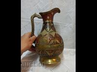 Масивна голяма  месингова кана, цветен емайл ,ръч.изр.