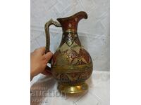 Масивна голяма  месингова кана, цветен емайл ,ръч.изр.